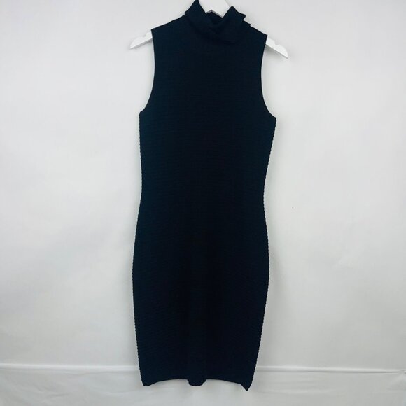 Calvin Klein Black Ribbed Sleeveless Turtleneck Knit Dress Size S - Picture 1 of 12